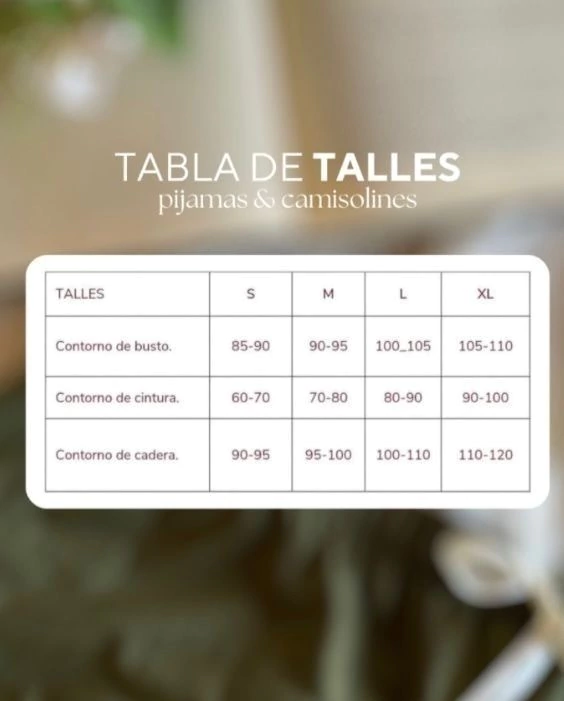 Tabla de talles para pijamas y camisones